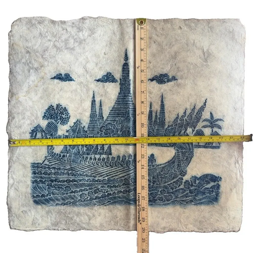 Vintage Thai Temple Rubbing Handmade Paper Wall Art Royal Barge 22x20